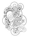 Snake with flower and Japanese cloud tattoo design vector