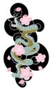 Snake with flower and Japanese cloud tattoo design vector