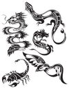 Set of animals tribal tattoo vector poster illustration template Royalty Free Stock Photo