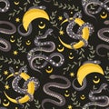 Snake moon seamless vector pattern