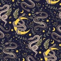 Snake moon seamless vector pattern