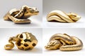 The snake, one of 12 chinese zodiac animal, hibernating 4 style with serious face as a low polygon gold model on white background.