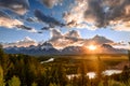 Snake River overlook in the Tetons during a beautiful sunset Royalty Free Stock Photo