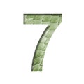Snake scales font.The digit seven, 7 cut out of paper on the background of a green snake skin with large scales. Set of decorative