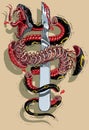 Snake and the scalpel tattoo template Royalty Free Stock Photo