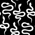 Snake seamless pattern. Vector serpent background silhouettes. Black and white wild animal print. Isolated hand drawn Royalty Free Stock Photo