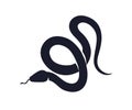 Snake silhouette. Black viper symbol, icon. Serpent with tongue. Asp, cobra, venom shadow, shape. Chinese lunar