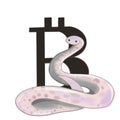 A snake sits and guards the crypto currency market and bitcoin