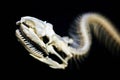 Snake Skeleton of python. bone ribs on black background. focus at the eyes with copy space Royalty Free Stock Photo