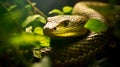 A snake slithering through lush vegetation, AI Generative