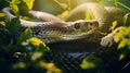 A snake slithering through lush vegetation, AI Generative