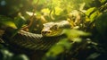 A snake slithering through lush vegetation, AI Generative.