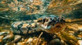 Snake Swimming Underwater Among Rocks Royalty Free Stock Photo