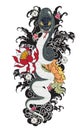 Snake tattoo with Sakura and Peony flower