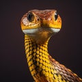 Closeup Snake Head With Brown Eyes On Black Background