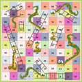 Snakes and ladders boardgame for children. Cartoon style. Vector illustration