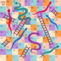 Snakes and ladders. Kids dice board game. Climbing puzzle map for children play activity. Fun traveling boardgame