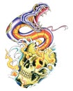 Snakes Newskool Tattoo Set. Set Of Labels And Elements. Vector Set Illustration Template