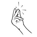 Snap of fingers, easy hand gesture, piece of cake sign, easily fingers click, elementary way done icon,