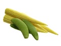 Snap peas and baby sweetcorns isolated on white Royalty Free Stock Photo