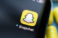 Snapchat app on a black android smartphone screen. a Royalty Free Stock Photo