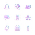 snapchat , viber , hi5 , message ,badge , network , eraser , celender , pencil , eps icons set vector