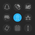 snapchat , viber , hi5 , message ,badge , network , eraser , celender , pencil , eps icons set vector