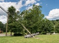 Snapped and downed power post and line after storm Royalty Free Stock Photo