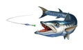 Barracuda fish attack fish bait jigs and stakes spoon bait. Royalty Free Stock Photo