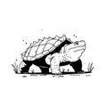 Snapping Turtle. Snapping Turtle simple black and white line art vector logo Royalty Free Stock Photo