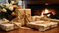 A snapshot of beautifully wrapped gifts and cards, embodying the spirit of gift-giving and gratitude on this special occasion Royalty Free Stock Photo