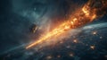 Snapshot a burning asteroid falling from the sky, seen over earth's surface Royalty Free Stock Photo