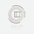 Snare drum, drumstick with line staff circle shape logo icon outline stroke set dash line design illustration isolated on grey