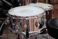 Snare drum set up with the kit to play live at a small gig event Royalty Free Stock Photo