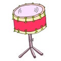 Snare drum vector illustration. Bass drum standing on a tripod