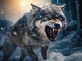 Ai Generated illustration Wildlife Concept of Snarling wolf