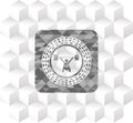 Snatch, weightlifting icon inside grey emblem with geometric cube white background