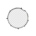 Snatched round hole in paper sheet placed on transparent background. Template paper design