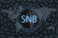 SNB inscription on a dark background and a world map Royalty Free Stock Photo