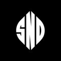 SND circle letter logo design with circle and ellipse shape. SND ellipse letters with typographic style. The three initials form a Royalty Free Stock Photo