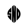 SND circle letter logo design with circle and ellipse shape. SND ellipse letters with typographic style. The three initials form a Royalty Free Stock Photo