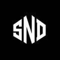 SND letter logo design with polygon shape. SND polygon and cube shape logo design. SND hexagon vector logo template white and Royalty Free Stock Photo