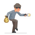 Sneak picklock housebreaker thieves keys flashlight hand sneak evil greedily thief cartoon rogue bulgar character flat Royalty Free Stock Photo