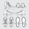 Sneaker shoe canvas sport wear foot wear training running shoe illustration cartoon Black and white Royalty Free Stock Photo