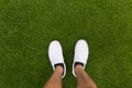 Sneaker shoes stand on green grass Royalty Free Stock Photo
