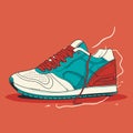 Sneaker in turquoise tones with red laces