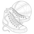 Sneakers with a basketball .Coloring book antistress for children and adults