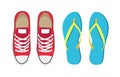 Sneakers and Flip-Flops Set Vector Illustration Royalty Free Stock Photo