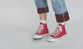 Sneakers Canvas Shoes Human Feet Legs Standing Concept