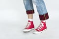 Sneakers Canvas Shoes Human Feet Legs Standing Concept